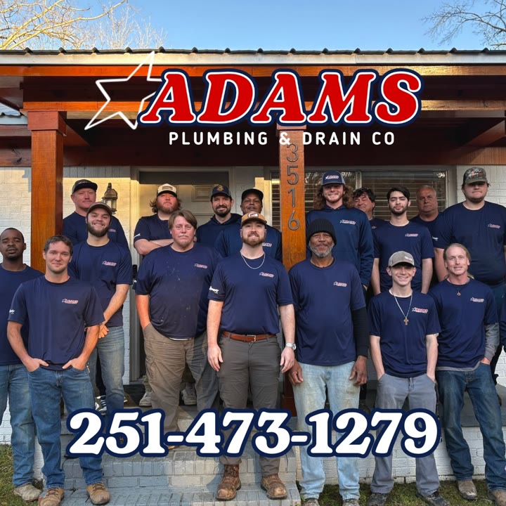 Adams Plumbing & Drain Company ad: Call Baldwin County’s Trusted Plumber 🚨 Plumbing problem in Baldwin County?