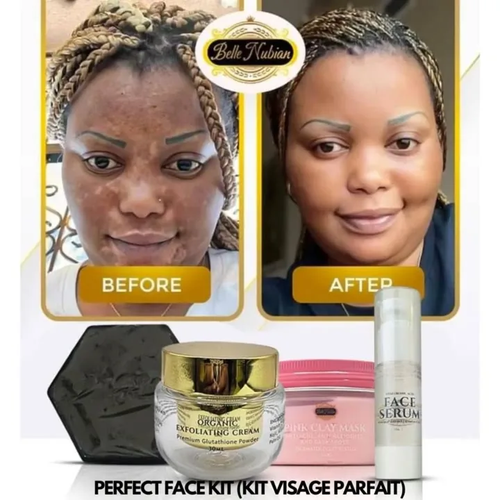 Before and after image ad for a face kit